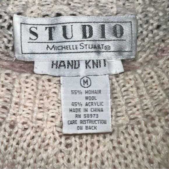 Studio Michelle Stuart Sweater Womens M Teal Mohair Wool Blend Hand Knit Nordic - Picture 9 of 12